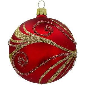 Ornex Kerstboomversiering set (Ø 8 cm) van mondgeblazen en handbeschilderd glas voor kerstboom rood goud 6 ballen Ø 8 cm 6 stuks