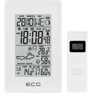 ECG MS 100 Weerstation met draadloze sensor tot 30 meter, thermometer, hygrometer, weersvoorspelling voor de komende 24 uur in 4 modi, tijd, wekker