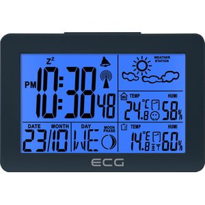 ECG MS 200 Weerstation met draadloze sensor tot 30 meter afstand, thermometer, hygrometer, weersvoorspelling voor de komende 24 uur in 4 modi, tijd, wekker, grijs