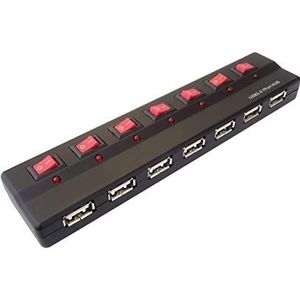 PremiumCord USB Hub 7-poort met voeding en aan/uit-schakelaar, USB 2.0 high speed, tot 480 Mbit/s