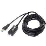 PremiumCord USB 3.0 verlengkabel met repeater 5m, datakabel SuperSpeed tot 5 Gbit/s, oplaadkabel, USB 3.0 type A bus op stekker, kleur zwart, lengte 5m, ku3rep5