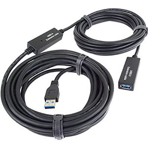 PremiumCord USB 3.0 verlengkabel met repeater 15 m, datakabel SuperSpeed tot 5 Gbit/s, oplaadkabel, USB 3.0 type A bus op stekker, kleur zwart, lengte 15 m