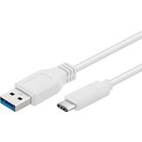 PremiumCord USB-C naar USB 3.0 aansluitkabel 2m, tot 5 Gbit/s, USB 3.0/3.1 SuperSpeed datakabel, USB 3.1 type C stekker op A stekker, 3x afgeschermd, kleur wit, lengte 2m