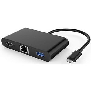 PremiumCord USB-C dock met Gigabit RJ45, 4K HDMI, USB 3.0, Audio, PD, compatibel met video 4K 2160p, Full HD 1080p, USB 3.1 Type C, Ethernet, kleur zwart, lengte 20cm