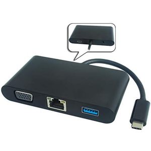 PremiumCord USB-C Dock met Gigabit RJ45, VGA, USB 3.0, Audio, PD, Compatibel met Video Full HD 1080p, USB 3.1 Type C, Ethernet, Kleur Zwart, Lengte 20cm