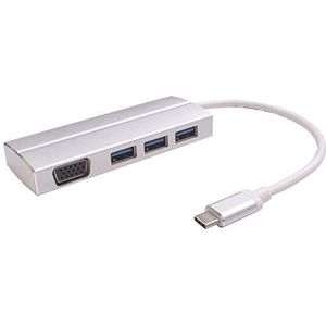 PremiumCord USB-C naar VGA + 2x USB 3.0 adapter, aluminium behuizing, 5 Gbps, SuperSpeed USB 3.1 type C, resolutie FULL HD 1080p 60Hz, kleur zilver, lengte 20cm