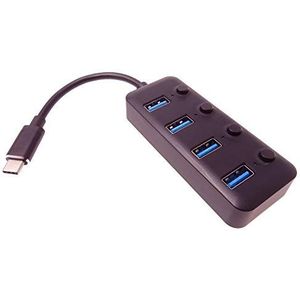 PremiumCord USB-C-hub op 4x USB 3.0, aluminium behuizing, netschakelaar, 5Gbps, SuperSpeed USB 3.1 type C, kleur zwart, lengte 20cm