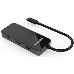 PremiumCord MST Adapter USB-C (DP 1.4) naar 3x HDMI 2.0 voor monitoren tot 8K @ 30Hz (drie keer 4 K), extended + mirror + duplicate modi, zwart