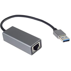 PremiumCord Adapter USB 3.0 naar Gigabit RJ45 Ethernet 10/100/1000 Mbit, LAN-adapter, USB 3.0 type A stekker op RJ45-aansluiting, Cat5/6/7, metallic design, kleur: Space Grey, 20 cm