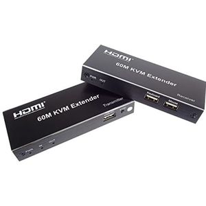 PremiumCord HDMI KVM verlengkabel met 2 USB-poorten tot 60 m met audio via Cat5e/Cat6 patchkabel, compatibel met Full HD 1080p 60Hz, metalen behuizing