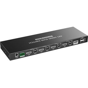 PremiumCord 4K HDMI KVM Switch 4:1 met afstandsbediening, UHD 4K 2160p 60Hz, Full HD 1080p, USB-overdracht, HDMI 2.0, HDR, 3D, zonder vertraging, metalen behuizing