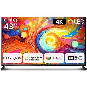 CHiQ 4K QLED 43 inch Smart TV, UHD-paneel met brede HDR, spraakafstandsbediening, geïntegreerde Chromecast, Dolby Audio, DBX-TV, Bluetooth 5.0, dual-band wifi, U43QM8E (2023)