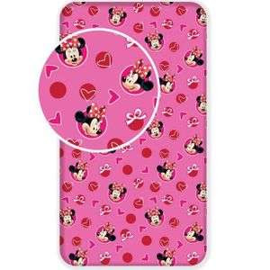 Minnie Mouse - Hoeslaken - Roze - Katoen - Hartjesmotief