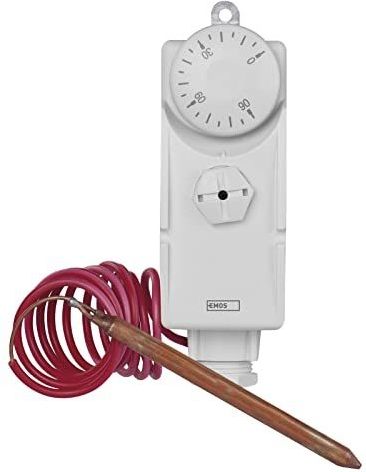 EMOS Thermostaat met capillaire sensor, analoog, temperatuurregelaar voor verwarming, verwarmingssystemen, waterverwarming en koelsystemen, 38 x 54 x 105 mm, wit