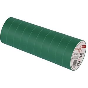 EMOS PVC-isolatietape groen pak van 10, 15 mm x 10 m, 0,13 mm banddikte, zelfklevend, hoge spanningssterkte en gebruikstemperatuurbereik, UV-bestendig, waterdicht, zonder textielweefsel