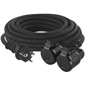 EMOS - IP44 Verlängerungskabel 20m - 2 Schuko-Steckdosen - wasserdicht, schlagfest, hitze- & kältebeständig - 230 V, 16 A, 3680 W - Gummi-Isolierung - H05RR-F3G 1,5 mm2 - für Außenbereich - schwarz
