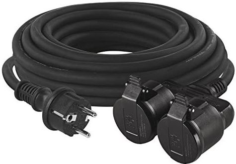 EMOS - IP44 Verlengkabel - Zwart - 25 m - 2 Geaarde Stopcontacten - Waterdicht - Hitte- en Koudebestendig