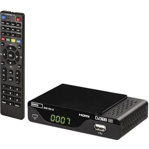 EMOS DVB-T2 H.265 HEVC HD-ontvanger met USB, HDMI, Scart en coaxiale aansluiting, afstandsbediening en infraroodsensor, PVR, mediaspeler en EPG-functie, 1080p