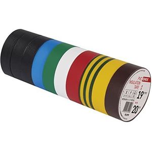 EMOS PVC-isolatietape Mix 10-pack, 19 mm x 20 m, 0,13 mm banddikte, zelfklevend, hoge spanningssterkte en gebruikstemperatuurbereik, UV-bestendig, waterdichte verbinding, zonder textielweefsel