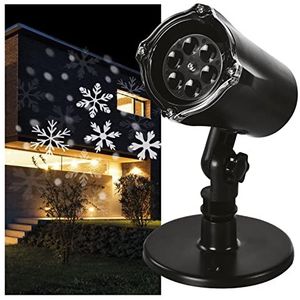 EMOS DCPC04 Witte sneeuwvlokken led-schijnwerper met snijeffect, voorkant, muur en muur, IP44, kerstverlichting voor binnen en buiten, 3 m kabel, zwart