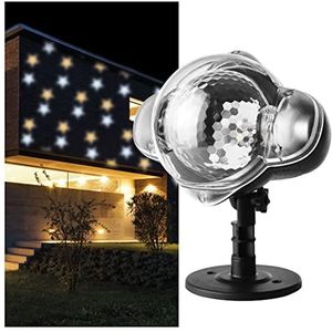 EMOS DCPN01 Led-projector, witte en gele sterren, effectieve wandverlichting, gevel-, wand- en muurprojectie, IP44, kerstverlichting voor buiten en binnen, 3 m kabel, zwart