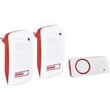 EMOS Draadloze deurbel/draadloze bel set met 2 ontvangers, 150 m bereik en 10 beltonen, 5 niveaus volume tot 110 dB/visuele weergave/zelflerende koppeling/kleur wit/rood
