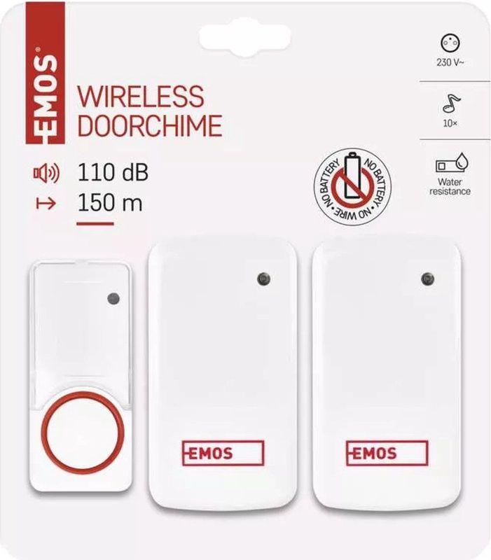Emos - P5750.2R - Draadloze Deurbel - Wit - 150 Meter Reikwijdte