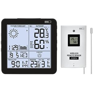 EMOS Draadloos weerstation voor binnen- en buitentemperatuur, met buitensensor, weersvoorspelling, radioklok, barometer, geheugen, luchtdruk- en temperatuurtrend, kalender, wekker met snooze