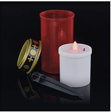 EMOS LED graflamp, graflicht IP44, graflamp voor buiten, rode graflamp/begraafplaatskaars met staaf, 1500 uur levensduur, kunststof, 7 x 12,5 cm, DCCV22