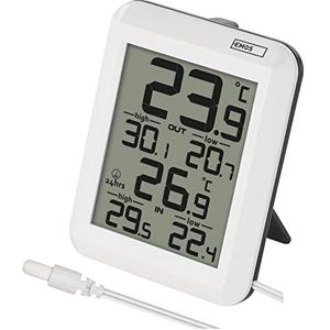 EMOS Digitale thermometer voor buiten/binnen met 0,9 m kabelsensor en 24 uur geheugenfunctie, °C/°F, werkt op batterijen