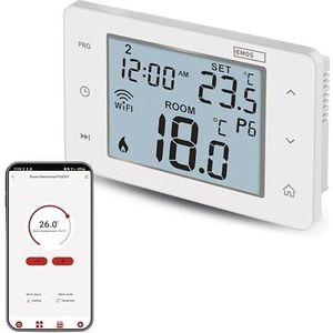 EMOS GoSmart WiFi kamerthermostaat met app, programmeerbare smart thermostaat, draadthermostaat, compatibel met Tuya, Alexa, Google Assistant, instelbaar differentiaal, 138 x 88 x 33 mm
