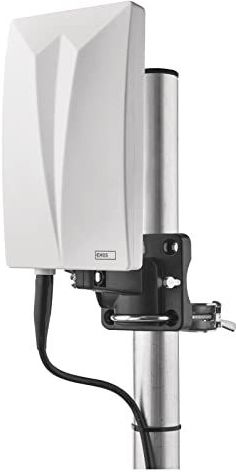 EMOS Binnen- en buitenantenne Village, universele actieve antenne voor ontvangst op afstand (0-80 km) van DVB-T2, DAB, FM, Full HD, met geïntegreerde LTE blokkeerfilter, 4G-, 5G-filter en versterker