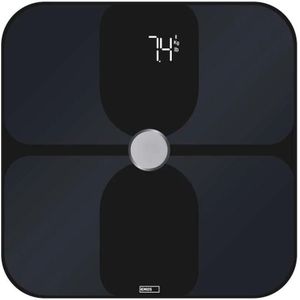 EMOS Smart BMI-personenweegschaal met ITO-glas, weegschaal voor het meten en analyseren, 14 lichaamsgegevens, geheugen voor 8 gebruikers, GoSmart app, iOS/Android, Bluetooth, draagvermogen 180 kg