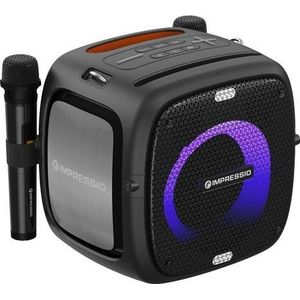 C-Tech repro Impressio Qubis, party weergever, 80W, Bluetooth, SD, USB, AUX, 2x microfoon (8 h, Werkt op batterijen), Bluetooth luidspreker, Zwart