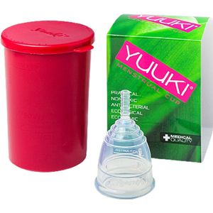 Yuuki Cup Classic - menstruatiecup - transparant - Large maat 2 - met bewaarbeker / magnetron sterilisator - gemakkelijk in gebruik - goede grip bij het verwijderen