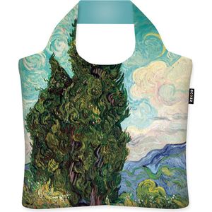Ecozz - Vincent van Gogh - Cypresses - Cipressen - 100% gerecycled (rPet) – Öko-Tex - Voorzien van rits - Afsluitbaar - Opvouwbare boodschappentas - Waterresistant – Shopper - Eco-vriendelijk - Duurzaam