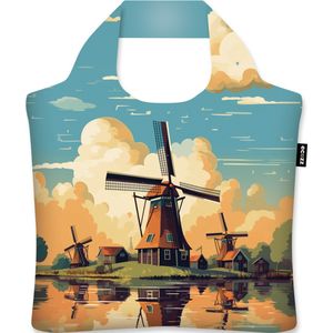 Ecozz - Windmill - 100% gerecycled (rPet) – Öko-Tex - Voorzien van rits - Afsluitbaar - Opvouwbare boodschappentas - Waterresistant – Shopper - Ecovriendelijk - Duurzaam