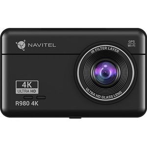 Navitel R980 4K dashcam met Wi-Fi, GPS-informator en digitale snelheidsmeter (GPS-ontvanger, Bluetooth, Ingebouwde microfoon, Ingebouwd display, WiFi, UHD 4K), Dashcams, Zwart