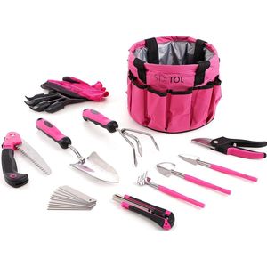 SIXTOL Garden PINK 10 tuingereedschapsset | 10 stuks tuinaccessoires van roestvrij staal | praktische tuintas als cadeau vrouwen | voor tuiniers vrouwen