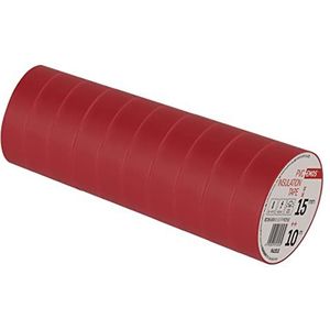 EMOS PVC-isolatietape rood 10-pack, 15 mm x 10 m, 0,13 mm banddikte, zelfklevend, hoge spanningssterkte en gebruikstemperatuurbereik, UV-bestendig, waterdichte verbinding, zonder textielweefsel