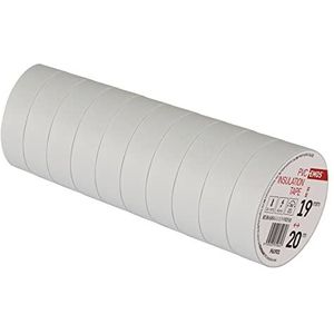 EMOS PVC-isolatietape wit 10-pack, 19 mm x 20 m, 0,13 mm banddikte, zelfklevend, hoge spanningssterkte en gebruikstemperatuurbereik, UV-bestendig, waterdichte verbinding, zonder textielweefsel