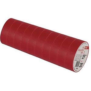EMOS PVC-isolatietape rood 10-pack, 19 mm x 20 m, 0,13 mm banddikte, zelfklevend, hoge spanningssterkte en gebruikstemperatuurbereik, UV-bestendig, waterdichte verbinding, zonder textielweefsel