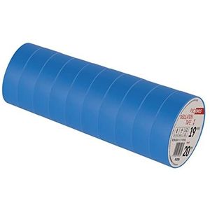 EMOS PVC-isolatietape blauw 10-pack, 19 mm x 20 m, 0,13 mm banddikte, zelfklevend, hoge spanningssterkte en gebruikstemperatuurbereik, UV-bestendig, waterdichte verbinding, zonder textielweefsel
