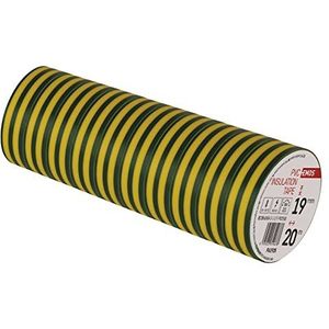 EMOS 10 stuks PVC-isolatietape, geel/groen, 19 mm x 20 m, dikte 0,13 mm, hoge spanningssterkte en temperatuurbereik, UV-bestendig, waterdicht zonder stof