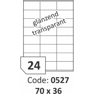 r0400.0527.A Rayfilm Glanzend transparant zelfklevende PE-film 50µ 70x36 mm - 24 per blad - 2400 etiketten per doos van 100 vel