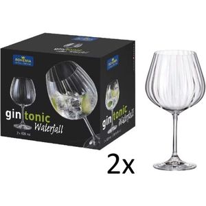 2x Bohemia Royal Crystal Waterfall - GIN TONIC / COCKTAIL glazen - rode wijn glas - Optic effect - 710ml - set van 2 stuks - geschenk set