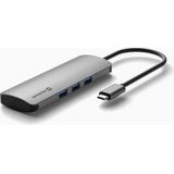 Swissten Aluminium 6 in 1 USB-C Hub Adapter - USB Splitter - Geschikt voor Macbook / Windows - Grijs