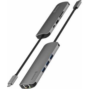 Swissten - 8-in-1 USB-C HUB-adapter met 3x USB 3.0, USB-C Power Delivery, 4K HDMI, Ethernet, Micro-SD/SD-kaartlezer - grijs