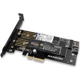Axagon - PCEM2-D - PCIe 3.0 Adapter - 1x M.2-NVMe - 1x M.2-SATA - Passieve Koeling