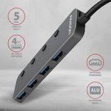AXAGON HUE-MSA - USB 3.2 Gen 1 Hub - Metal - 4x USB-A Poorten - 20 cm USB-kabel